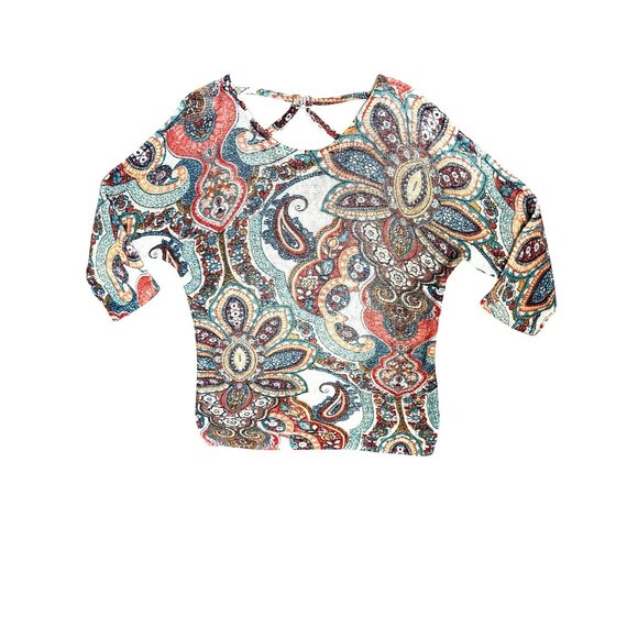 Chicos Size 2 Large Multicolor Tunic Paisley Knit Tunic Boho City Resort Style - Picture 12 of 13